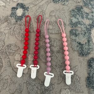 Silicone Beaded Pacifier Clips - Red, Pink, Purple